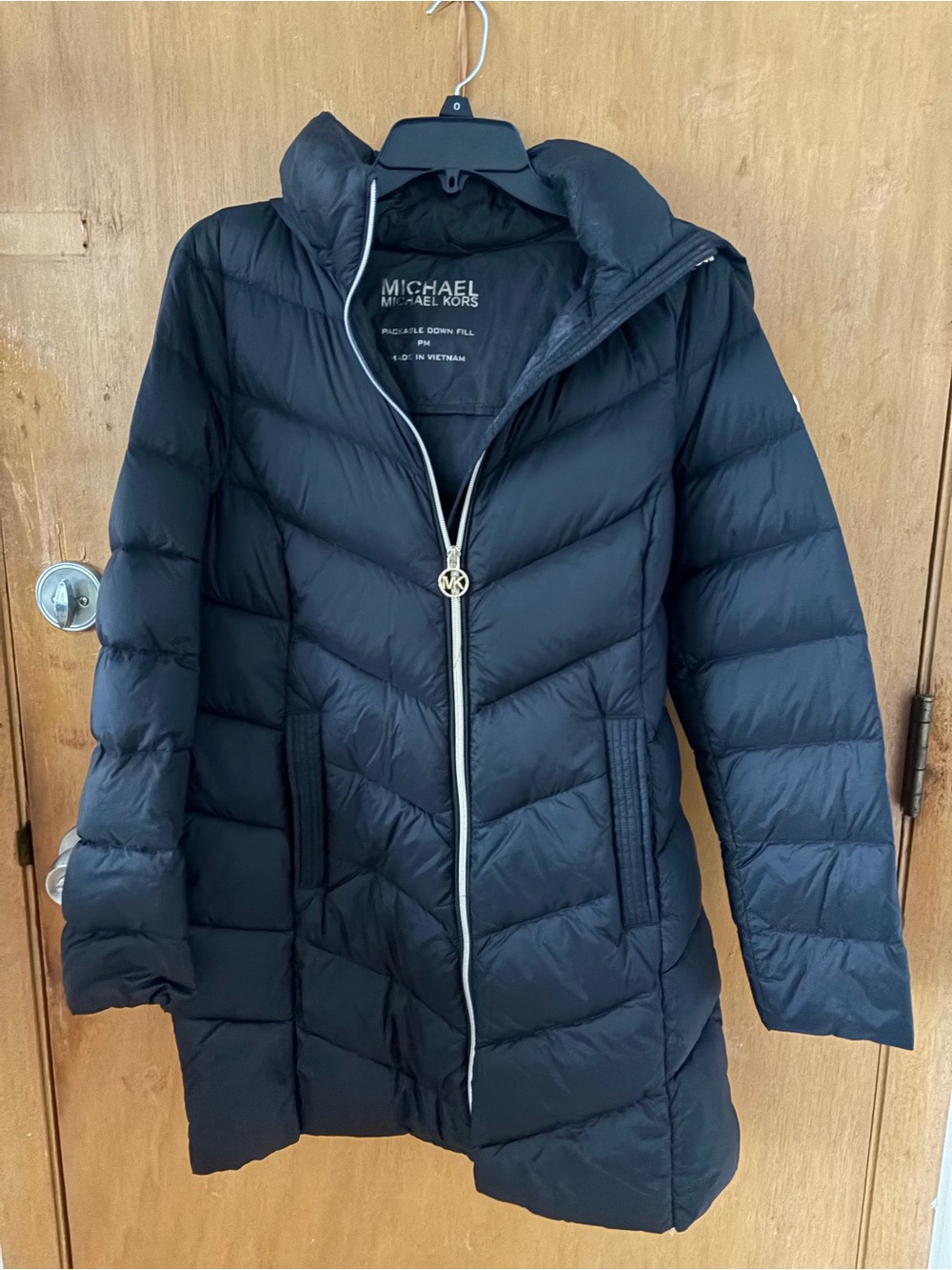 Michael Kors Black Chevron-Quilted Down Puffer Coat